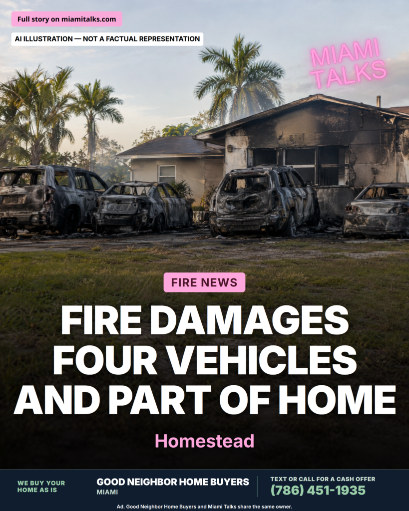 Fire Damages Four Vehicles and Part of Homestead Home