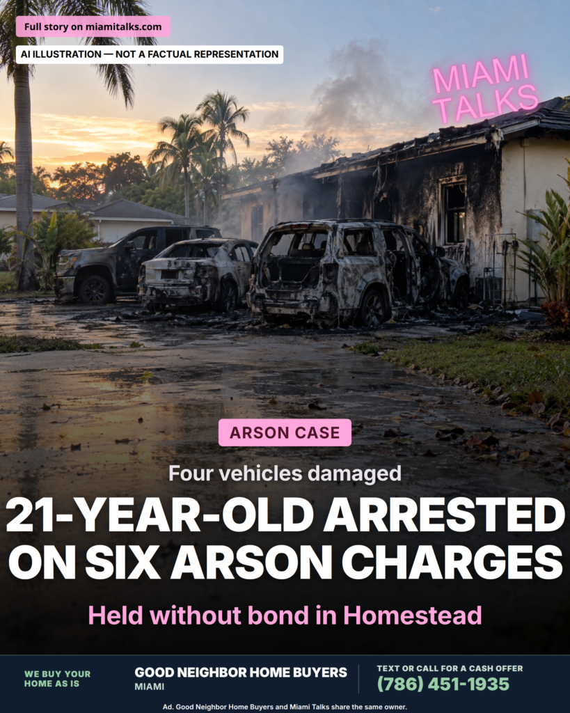 Hombre de 21 años enfrenta seis cargos de incendio provocado en Homestead
