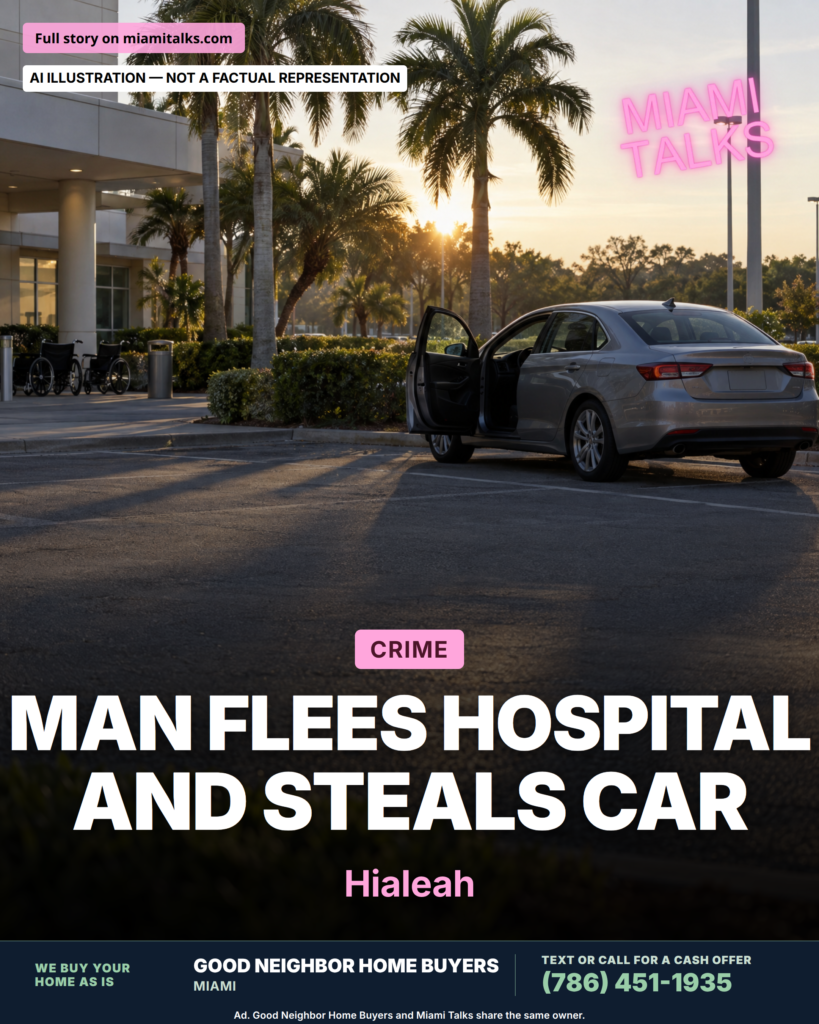 Man Flees Palmetto General Hospital, Steals Car in Hialeah Parking Lot